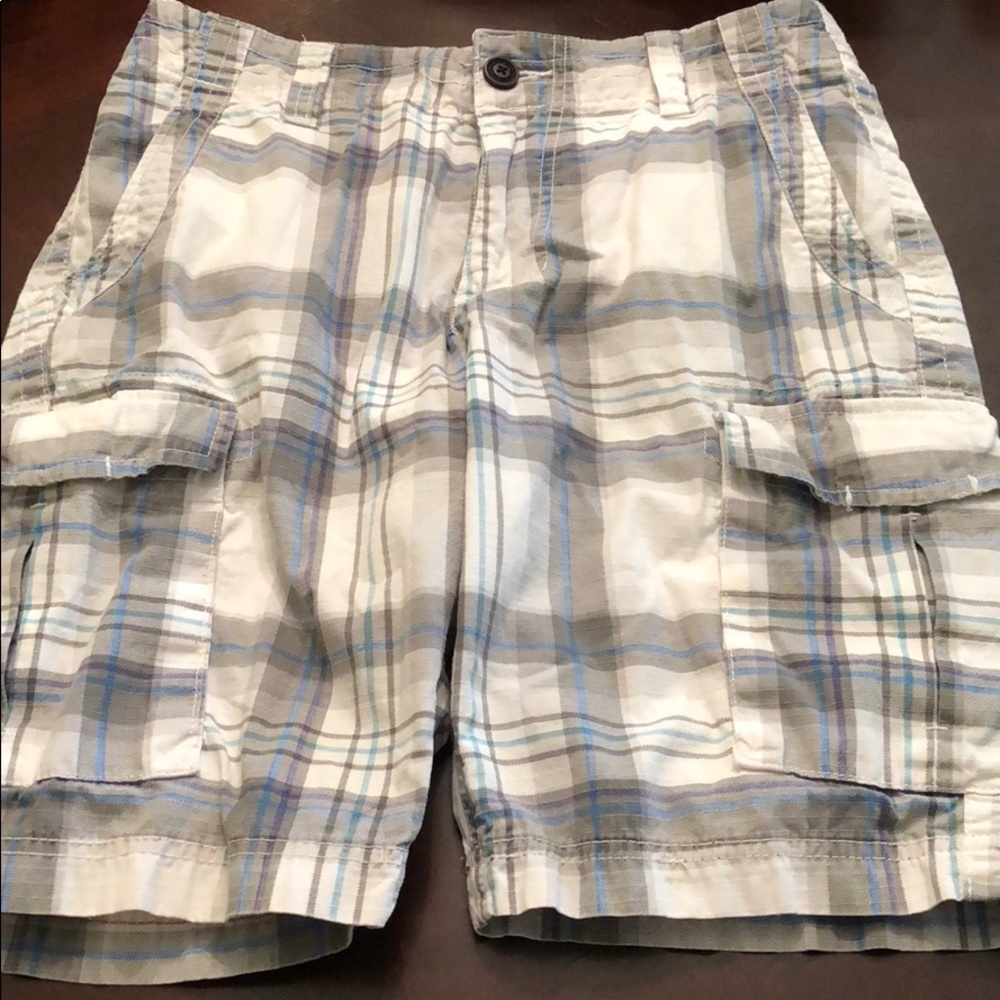 Red camel striped shorts